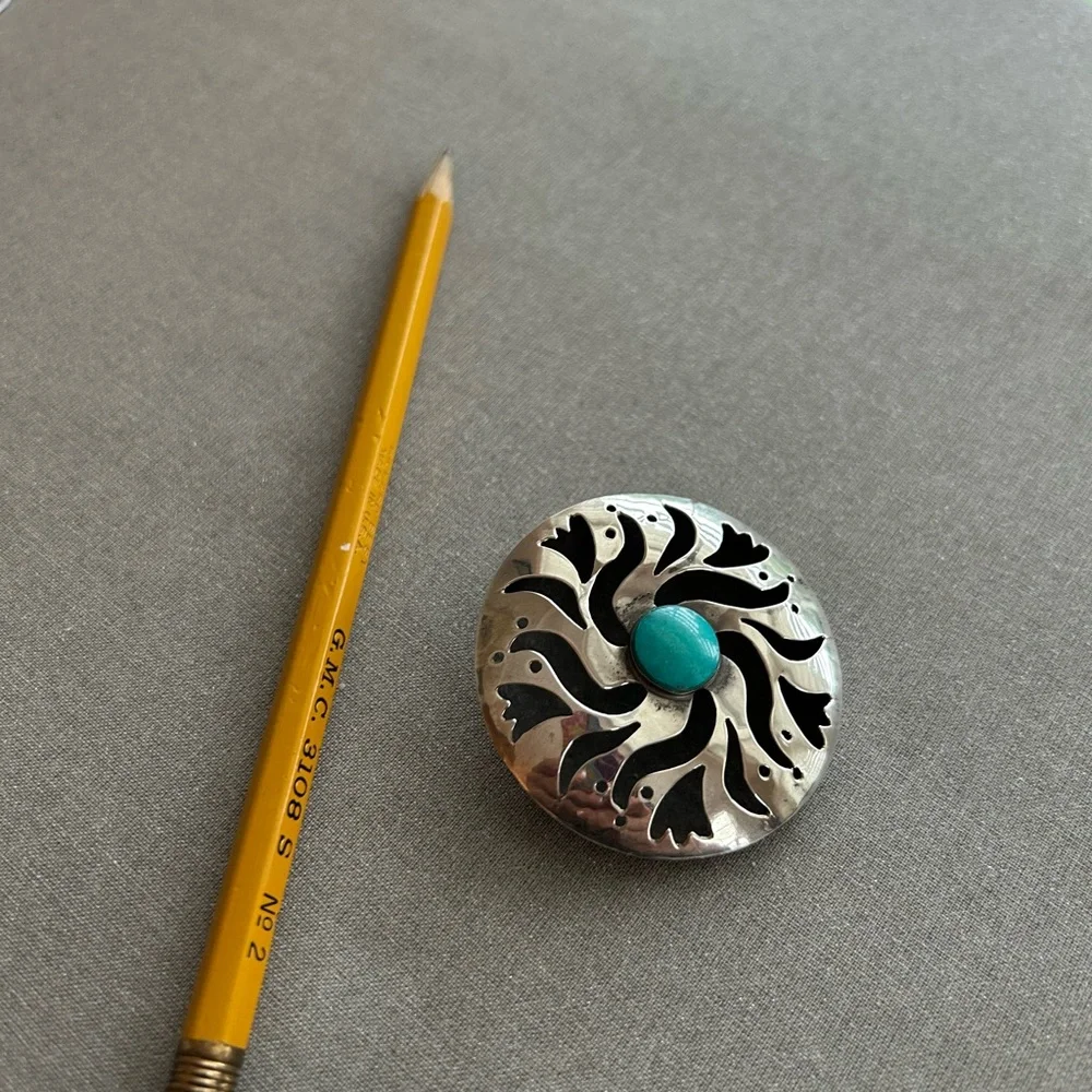 Silver and turquoise pendant / brooch - Picture 2 of 5